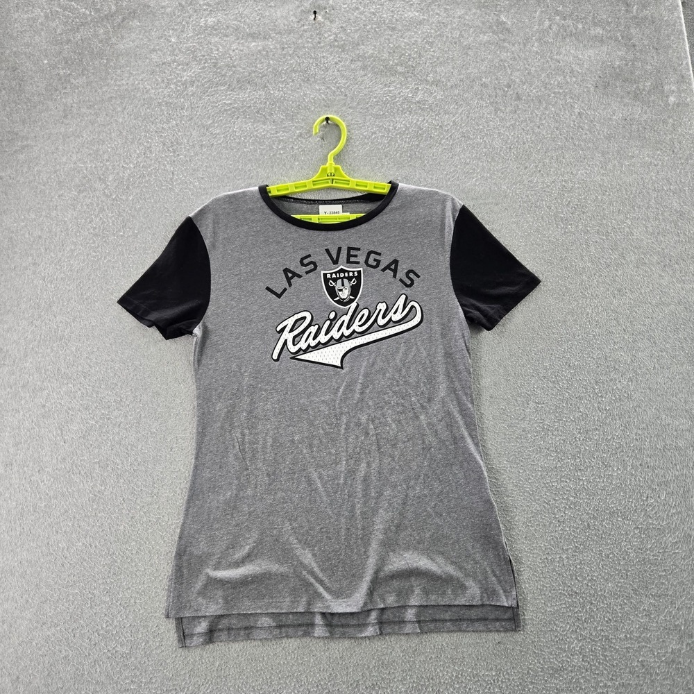 Las Vegas Raiders Women Shirt M Gray Colorblock NFL Logo Crew Neck Pullover